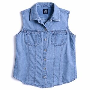 GAP Denim Size Med Women Y2K Blue Sleeveless Button Up Jean Shirt Vest Medium